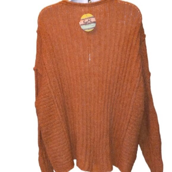 🏖️Sheer Open Knit  Oversized Soft Wool Blend V Neck Size L NWT - Picture 3 of 8